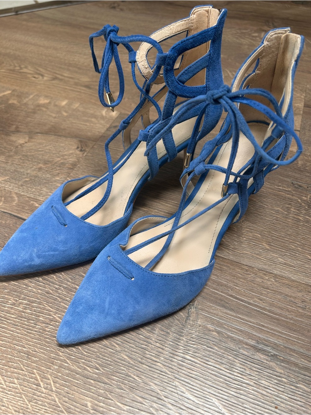 Marc Fisher Blue Suede Lace-Up Pointed-Toe Women's Heels (8)